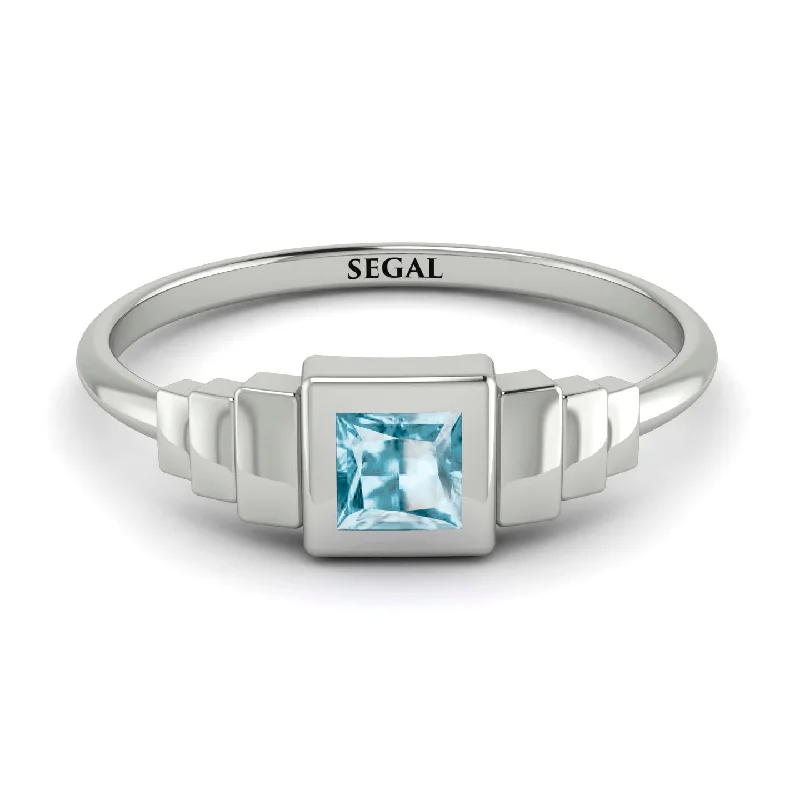 Elegant Diamond Wedding Bands-Geometric Princess Cut Aquamarine Ring - Everleigh No. 403