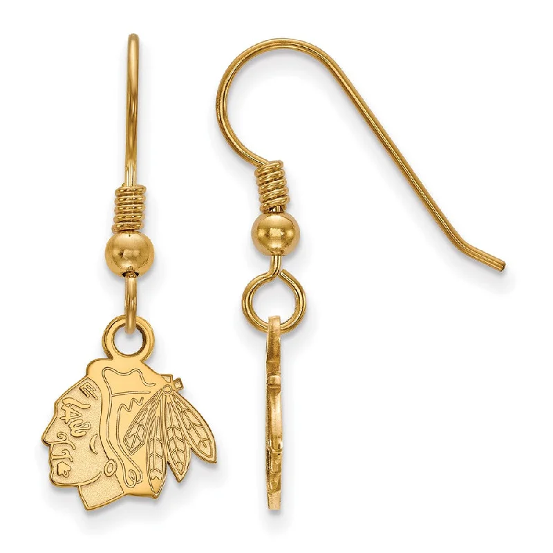 Fashionable Pearl Earrings-SS 14k Yellow Gold Plated NHL Chicago Blackhawks XS Dangle Earrings