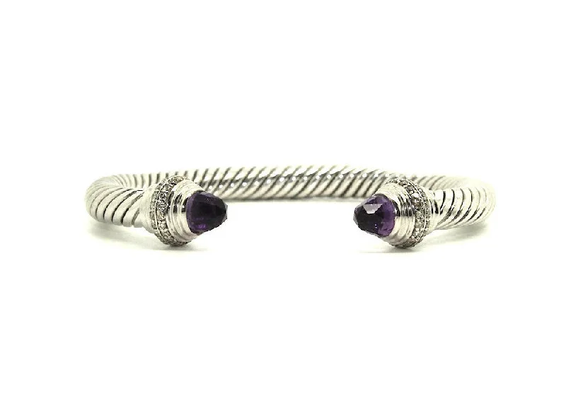 Elegant Gold Bangles-Twisted Rope Wire Bangle-Amethyst & Diamond(7mm)