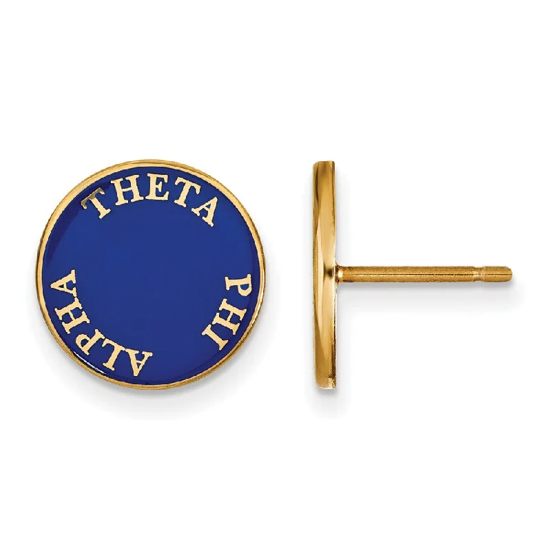 Custom Made Earrings-14K Plated Silver Blue Enamel Theta Phi Alpha Post Earrings