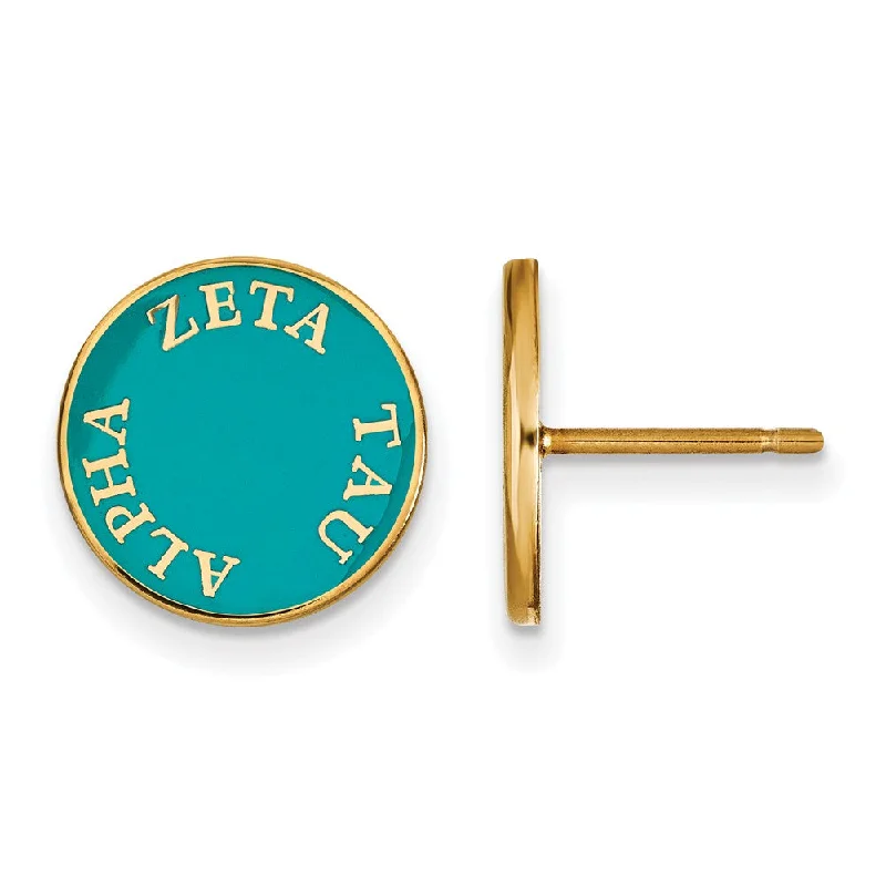 Artistic Stud Earrings-14K Plated Silver & Blue-Green Enamel Zeta Tau Alpha Post Earrings