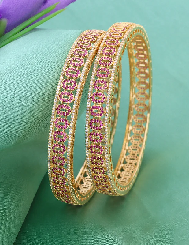 Elegant Wedding Bangles-Designer Zircon Gold Plated Bangles ZBGL10966