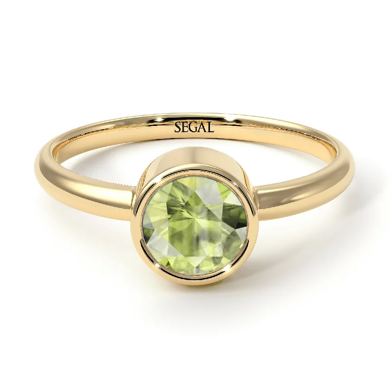 Custom Gemstone Rings-Solitaire Bezel Peridot Ring - Emerson No. 701