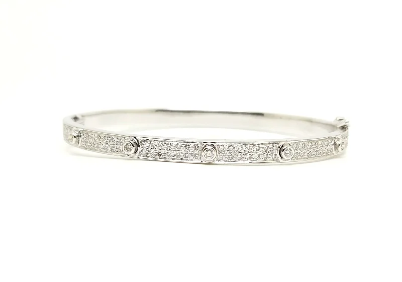 Classic Silver Bangles-DIAMOND STATION BANGLE BRACELET IN 14K WHITE GOLD