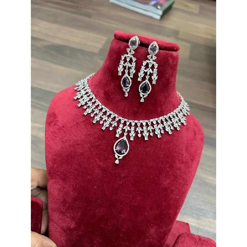 Luxury Diamond Necklaces-Akruti Collection Silver Plated AD Necklace Set