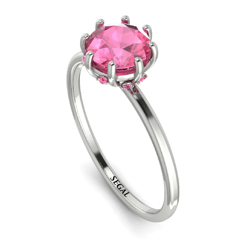 Dainty Wedding Bands-Classic Pink Moissanite Ring With Hidden Stones - Elliana No. 803