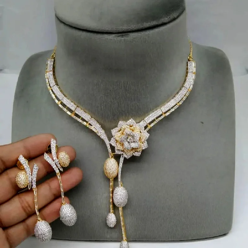 Long Silver Necklaces-Aamrapali  Gold  Plated AD Necklace Set