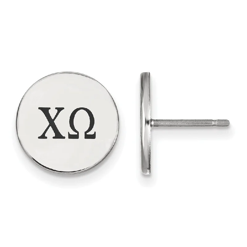 Large Statement Earrings-Sterling Silver Chi Omega Black Enamel Greek Letters Post Earrings