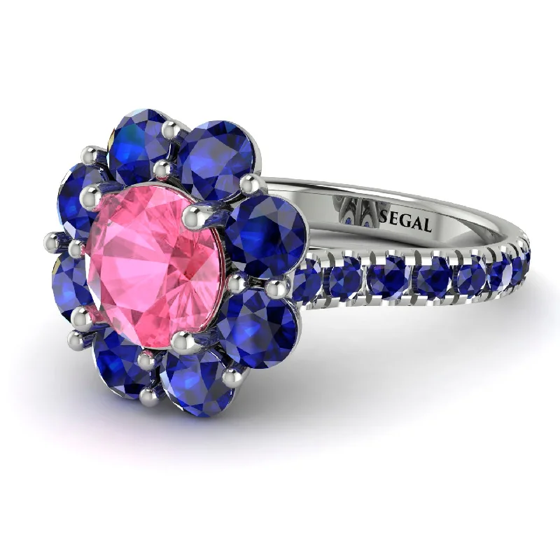 Unique Gold Engagement Rings-Glamorous Pink Moissanite Halo Engagement Ring - Amaya No. 804