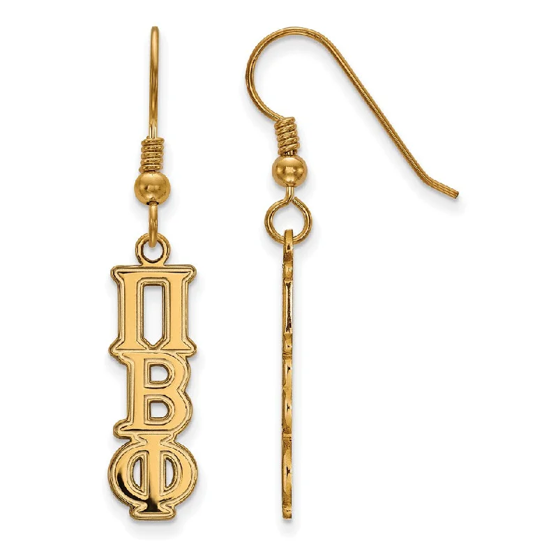 Elegant Gold Earrings-14K Plated Silver Pi Beta Phi Dangle Small Earrings