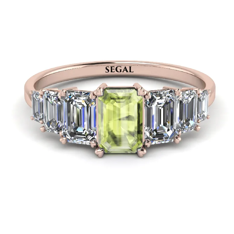 Modern Gold Rings-Emerald Cut Peridot Geometrical Ring - Briella No. 702