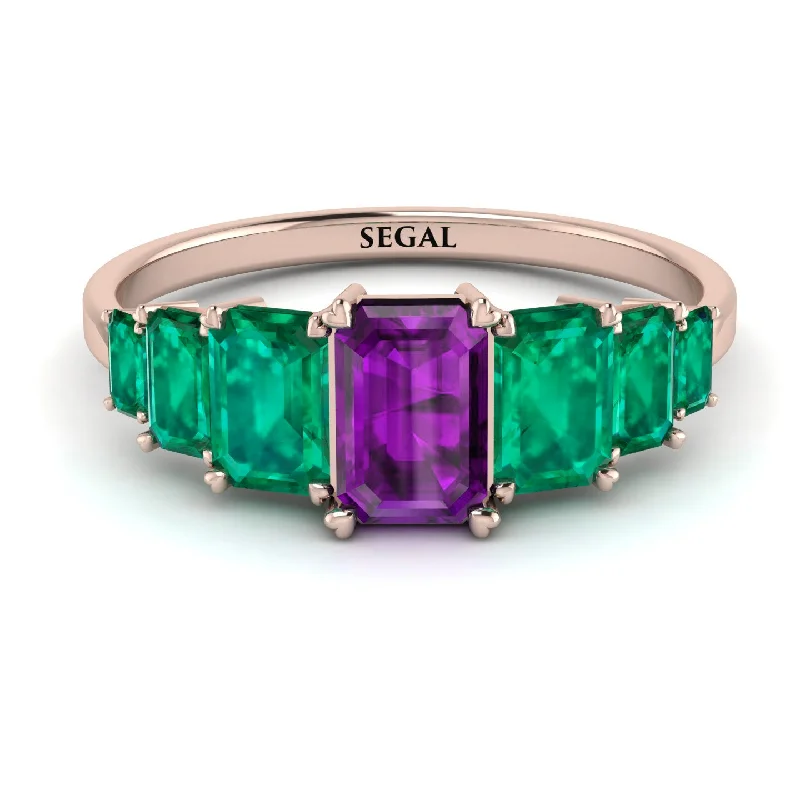 High-End Diamond Rings-Emerald Cut Amethyst Geometrical Ring - Briella No. 305