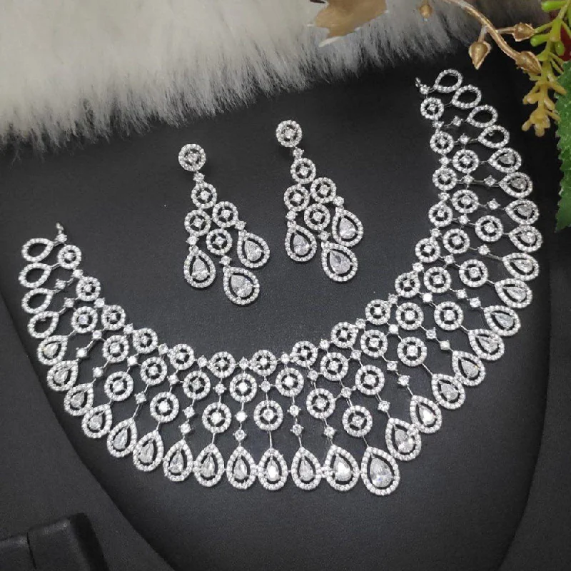 Modern Infinity Necklaces-Aamrapali Silver Plated AD Necklace Set