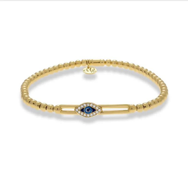 High-End Gold Bracelets-Hulchi Belluni Evil Eye Stretch Beaded Bracelet 18k Yellow Gold