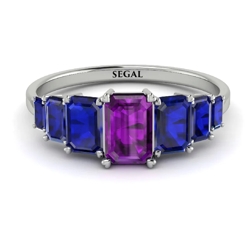 Luxury Silver Rings-Emerald Cut Amethyst Geometrical Ring - Briella No. 315