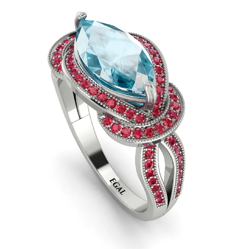 Colored Gemstone Rings-Milgrain Marquise Aquamarine Engagement Ring - Marley No. 412