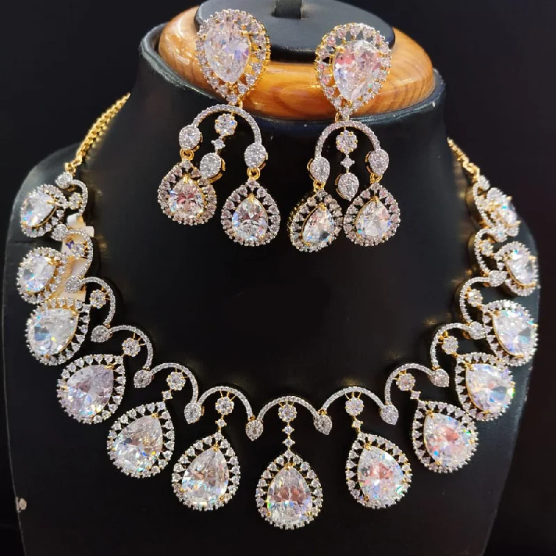 Stylish Necklaces for Brides-Jain Jewellers Gold Plated AD Necklace Set