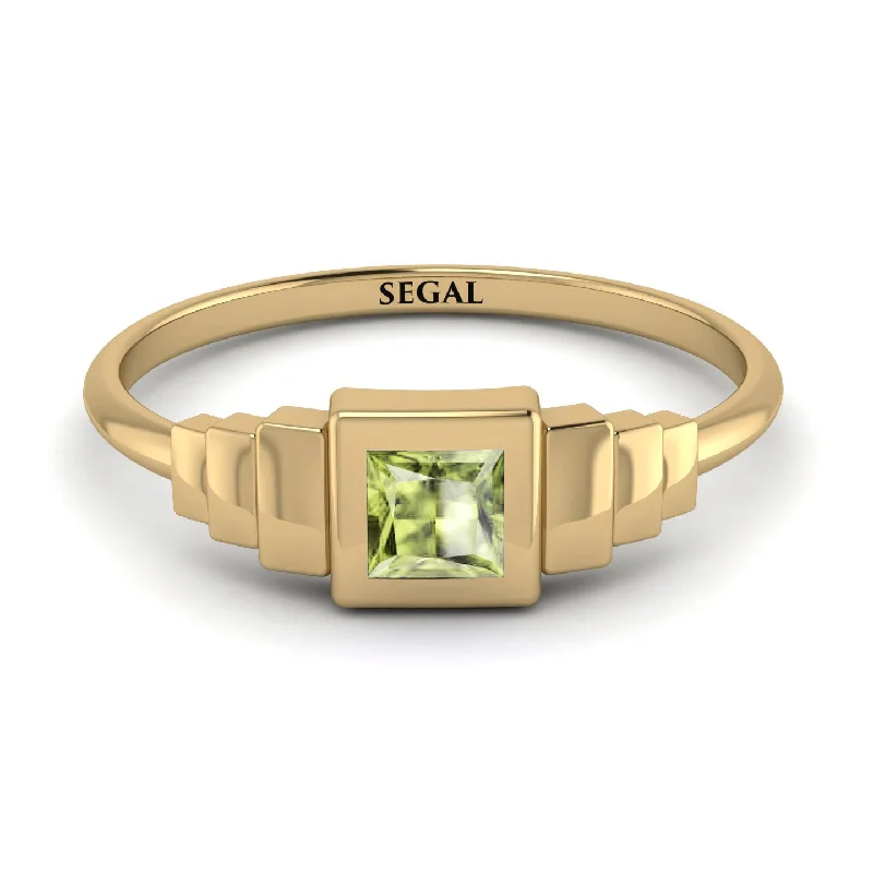 Colorful Wedding Rings-Geometric Princess Cut Peridot Ring - Everleigh No. 701