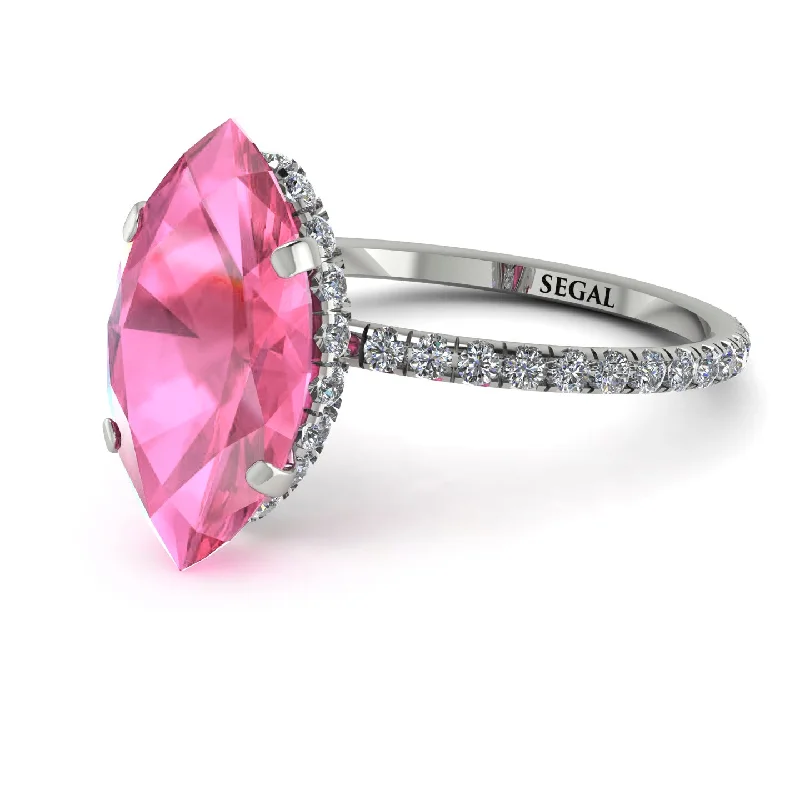 Stunning Wedding Bands-Hidden Halo Marquise Pink Moissanite Engagement Ring - Journey No. 803