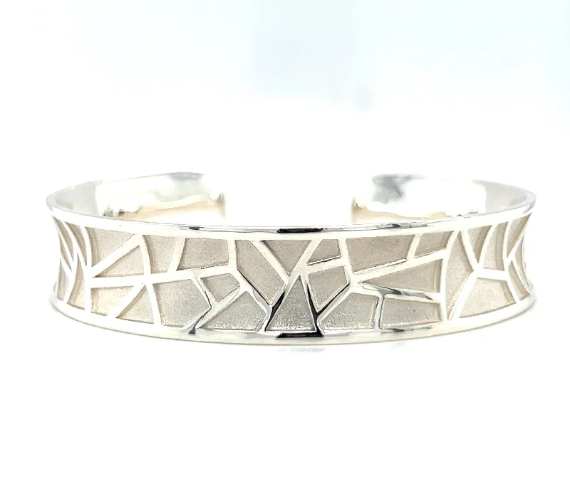 Bohemian Style Bracelets-Sterling Silver Mosaic Style Cuff Bracelet