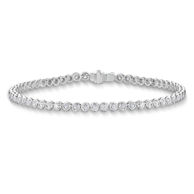 Simple Silver Bracelets-Memoire 18k White Gold Bezel Set Diamond Tennis Bracelet