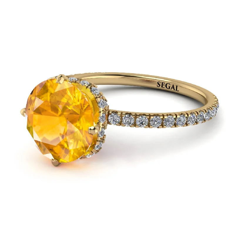 Custom Gemstone Rings-Double Hidden Halo Yellow Diamond Engagement Ring - Angelina No. 1001