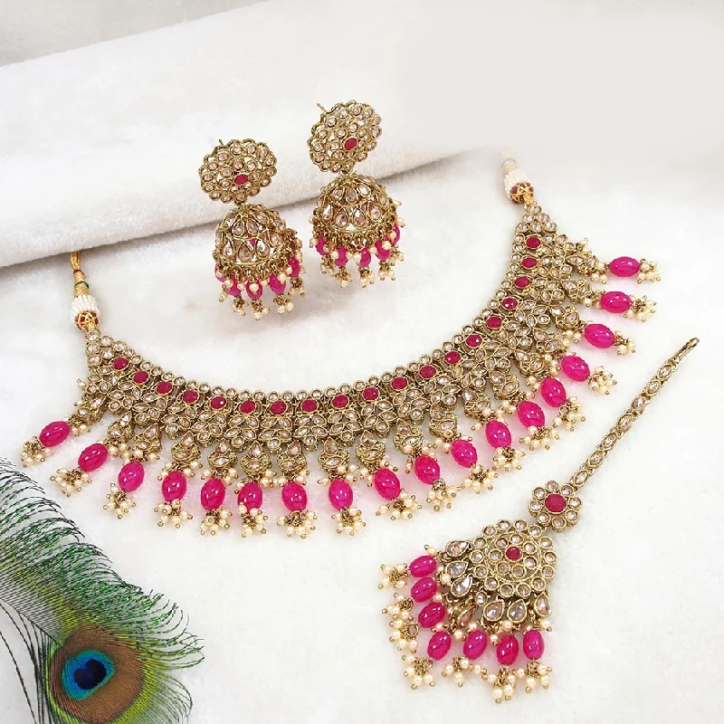 Sparkling Crystal Necklaces-Mangalmani Jewels Gold Plated Crystal Stone Pearl And Beads Necklace Set