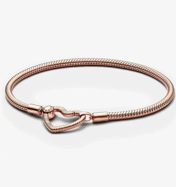 Unique Leather Bracelets-Pandora Moments Heart Closure Snake Chain Bracelet