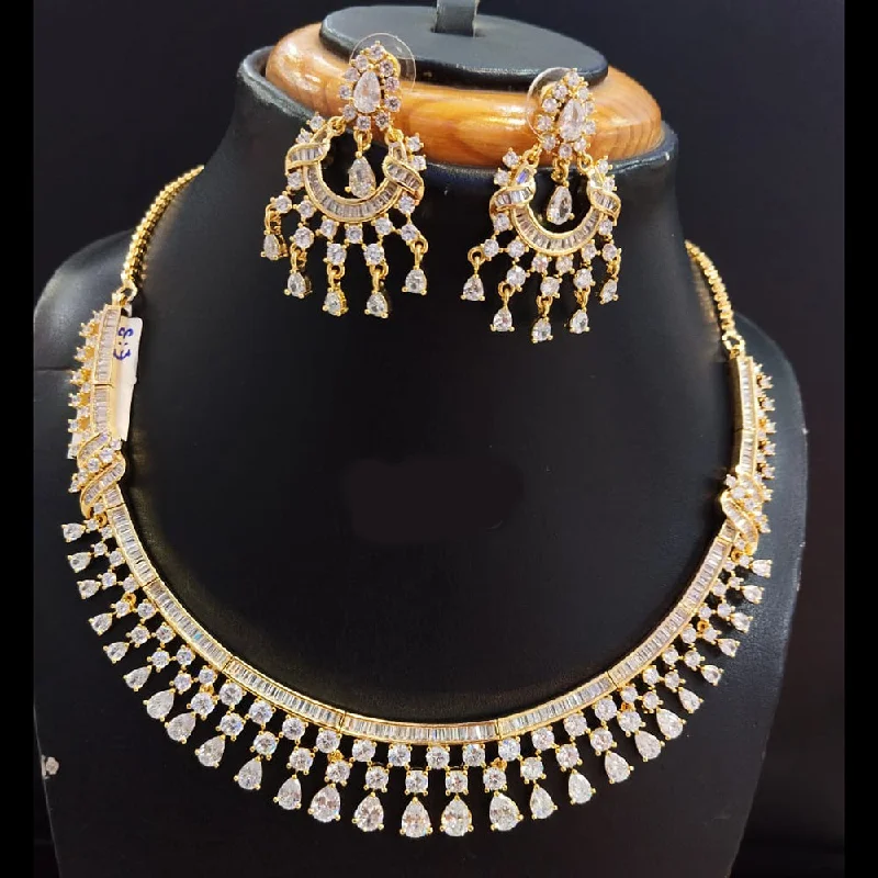 Elegant Pearl Pendant Necklaces-Jain Jewellers Gold Plated AD Necklace Set