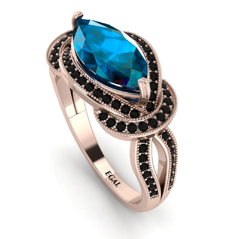 Custom Gold Rings-Milgrain Marquise Blue Topaz Engagement Ring - Marley No. 508