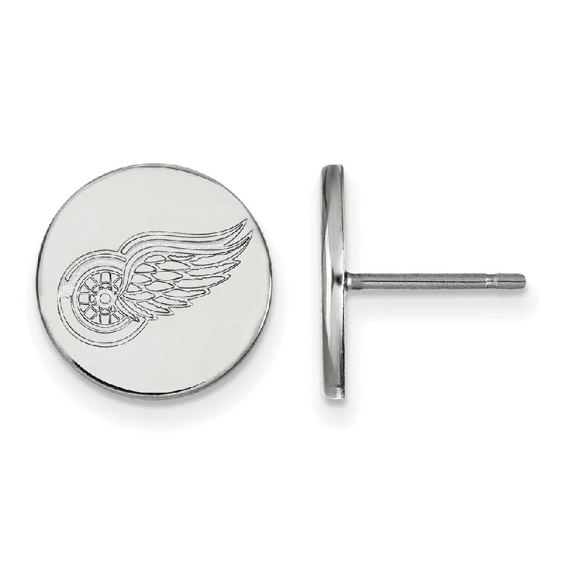 Unique Drop Earrings-Sterling Silver NHL Detroit Red Wings SM Disc Post Earrings