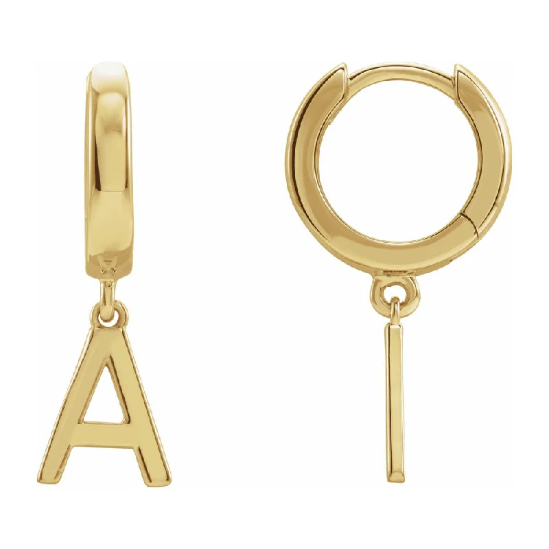 Bridal Earrings for Weddings-Single, 14k Yellow Gold Initial A-Z Dangle Hoop Earring, 21mm