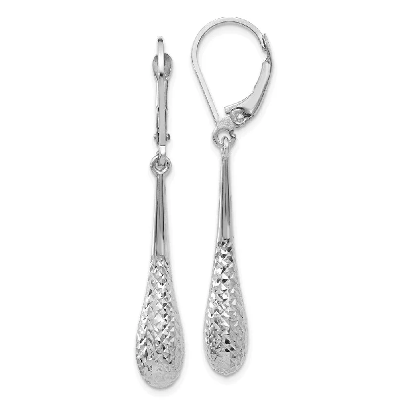 Statement Earrings for Women-Diamond Cut Teardrop Lever Back Earrings in 14k White Gold, 44mm