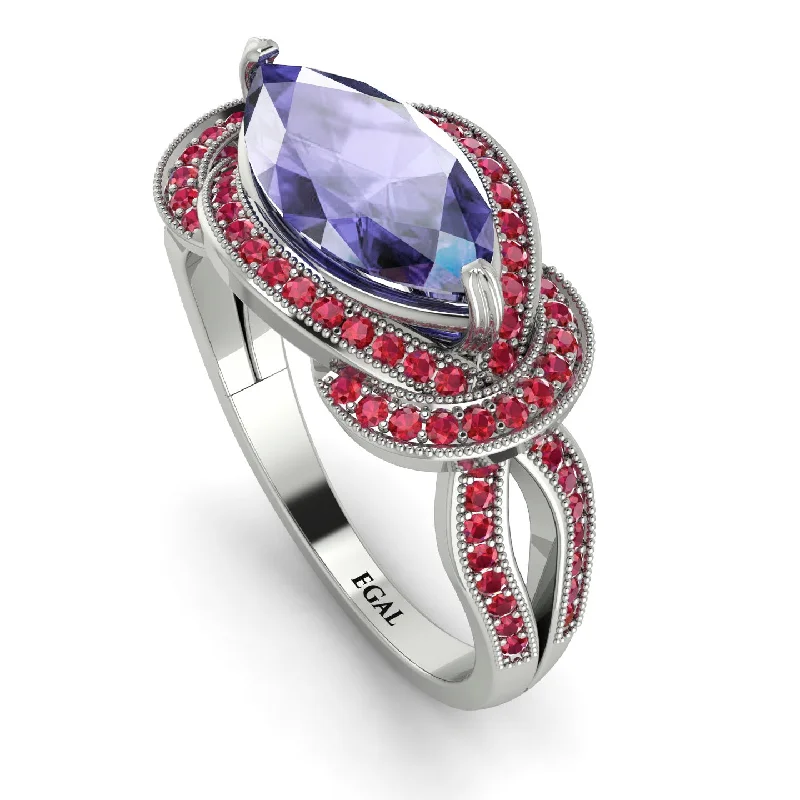 Custom Name Rings-Milgrain Marquise Tanzanite Engagement Ring - Marley No. 212