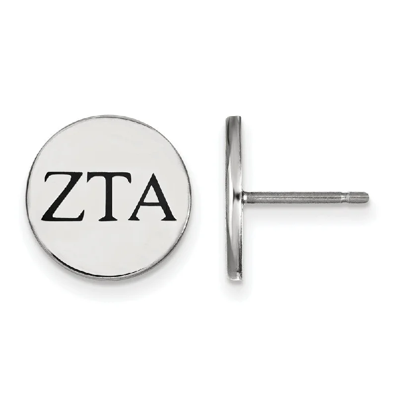 Antique Gold Earrings-Sterling Silver & Black Enamel Zeta Tau Alpha Post Earrings