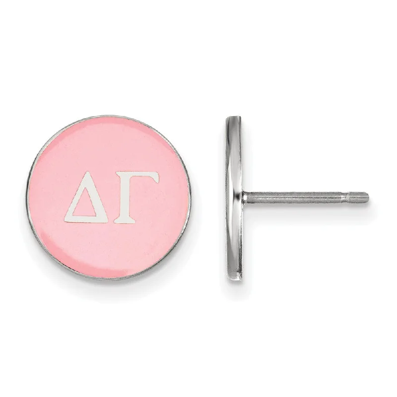 Handcrafted Silver Earrings-Sterling Silver Delta Gamma Pink Enamel Disc Post Earrings