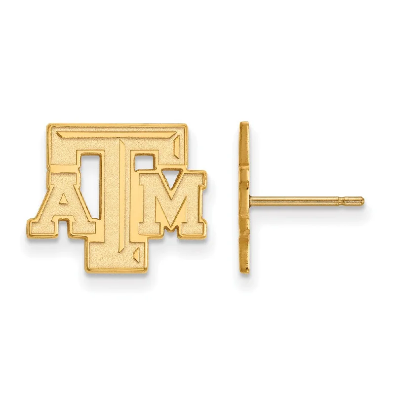 Simple Diamond Earrings-14k Yellow Gold Texas A&M University Small 'ATM' Post Earrings