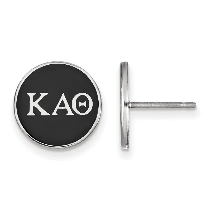 Luxury Drop Earrings-Sterling Silver Kappa Alpha Theta Black Enamel Disc Post Earrings