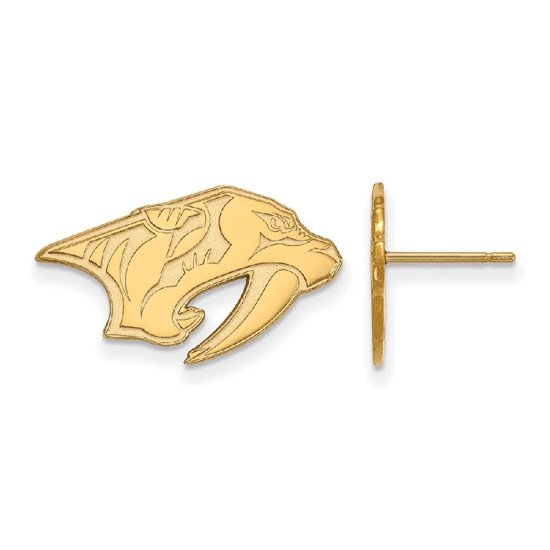 Fashion Earrings for Teens-14k Yellow Gold NHL Nashville Predators Small Post Earrings