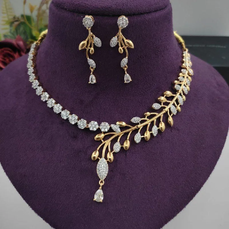 Diamond Pendant Necklaces-Aamrapali Gold  Plated AD Necklace Set