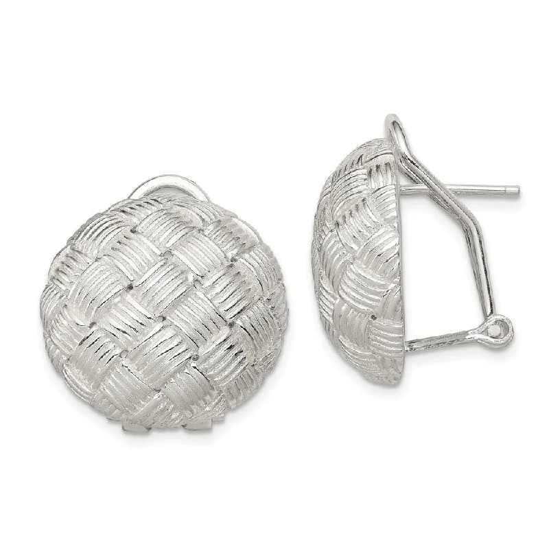 Luxury Drop Earrings-Sterling Silver Basket Weave Button Earrings - 20mm