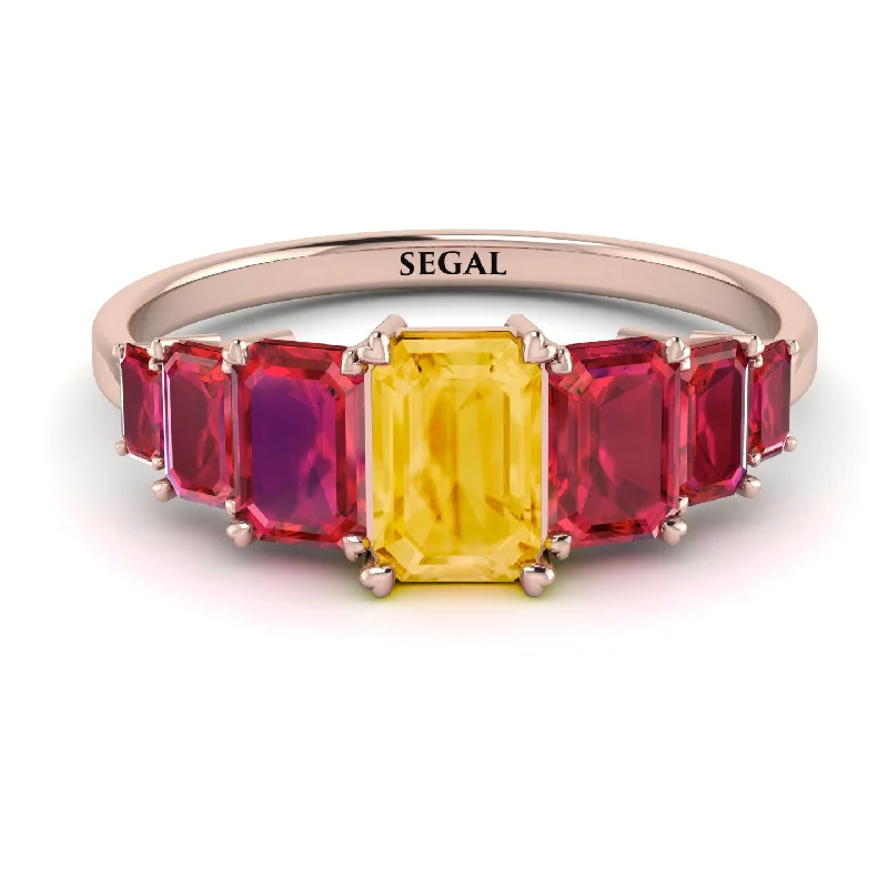 High-Quality Silver Rings-Emerald Cut Citrine Geometrical Ring - Briella No. 611