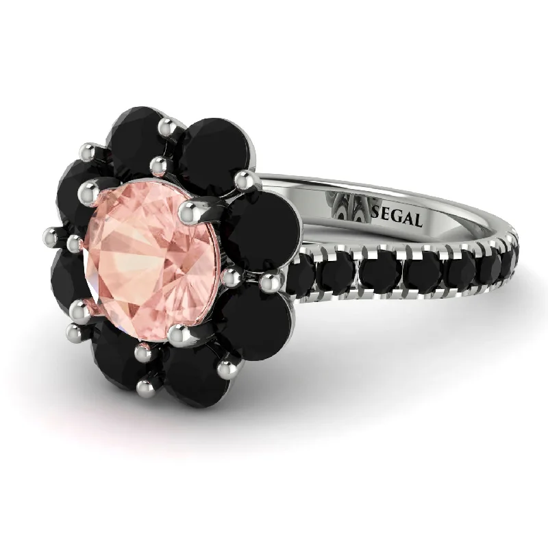 Birthstone Rings for Women-Glamorous Morganite Halo Engagement Ring - Amaya No. 909