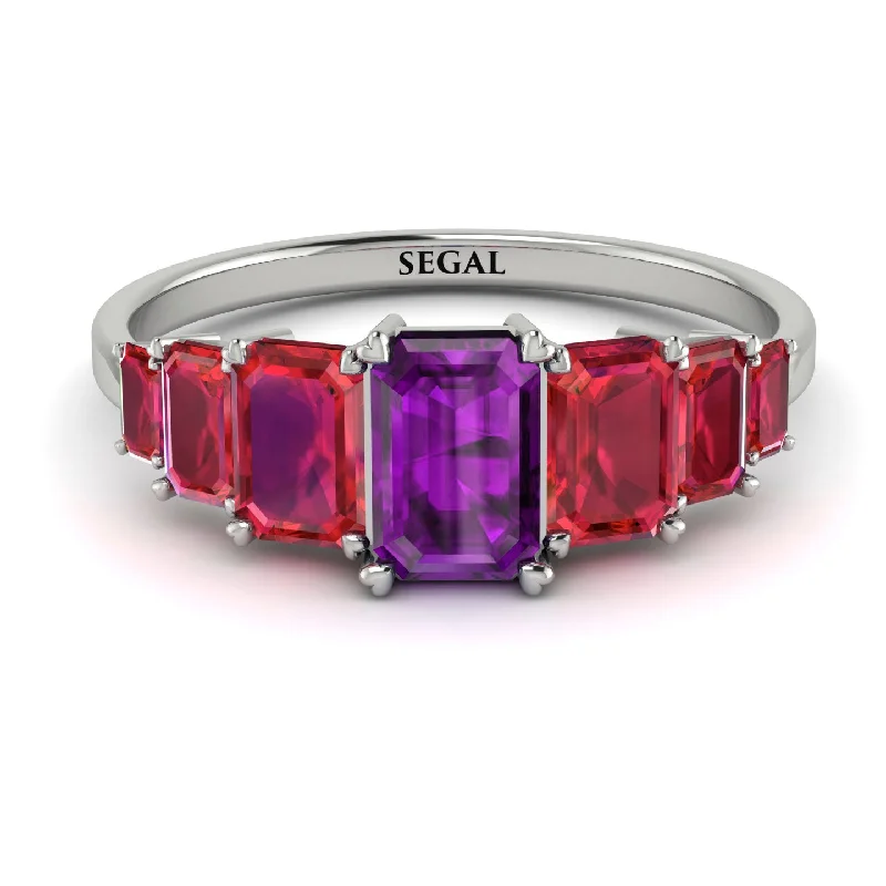 Matching Wedding Rings-Emerald Cut Amethyst Geometrical Ring - Briella No. 312