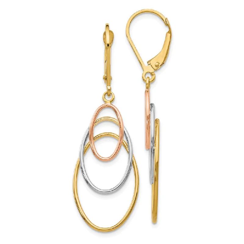 Silver Hoop Earrings-14k Tri-Color Gold Triple Oval Dangle Earrings, 45mm (1 3/4 Inch)