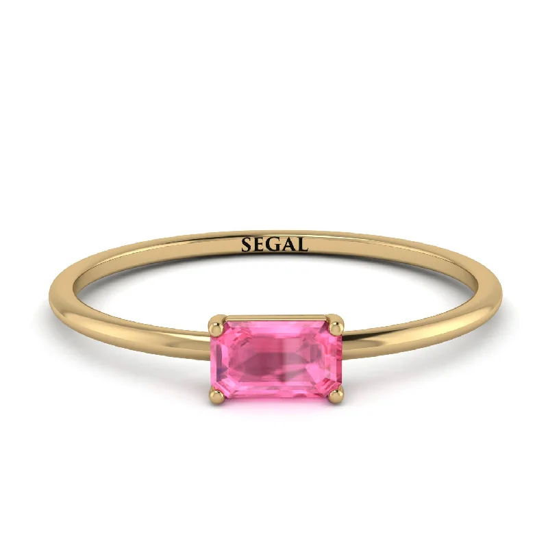 Simple Solitaire Rings-Minimalist Emerald Cut Pink Moissanite Ring - Isla No. 801