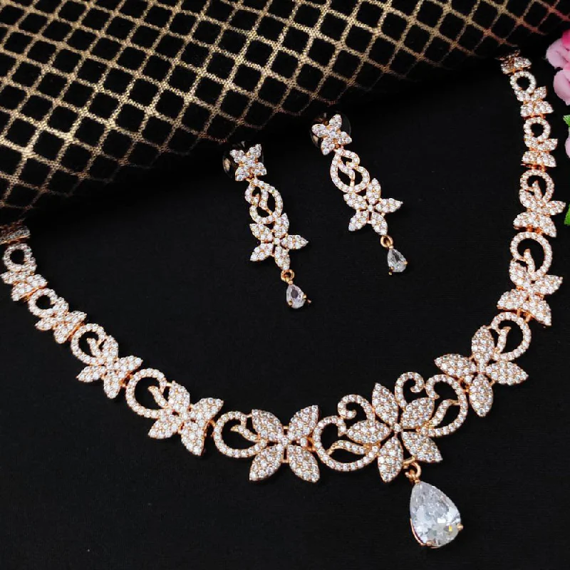 Wedding Pendant Necklaces-Aamrapali Rose Gold Plated AD Necklace Set