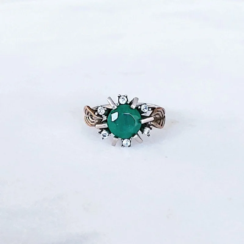 Vintage Style Diamond Rings-Vintage Ottoman Ring - Emerald - Sterling Silver