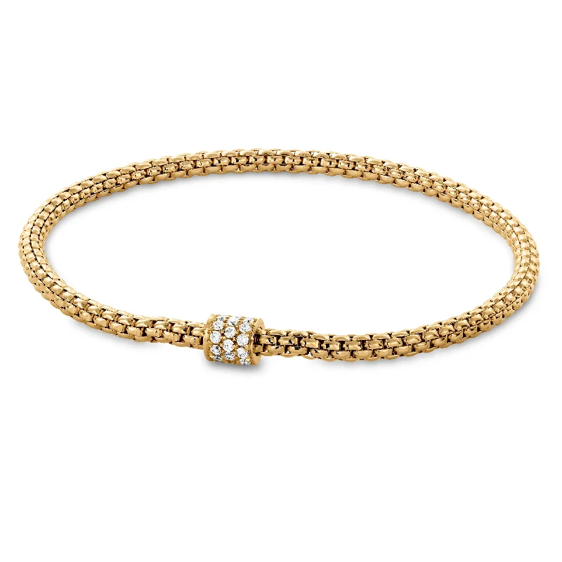 Elegant Birthstone Bracelets-Hulchi Belluni Bracelet Single Pave Diamond Barrel Bead Yellow Gold 20351-YW