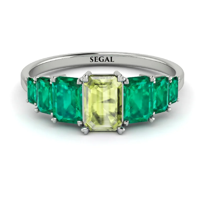 Stylish Adjustable Rings-Emerald Cut Peridot Geometrical Ring - Briella No. 706